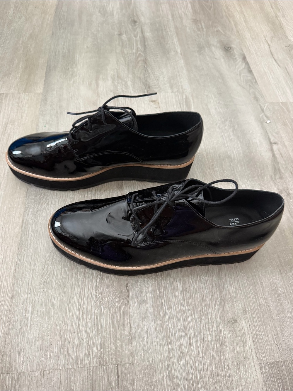 Eileen Fisher Eddy Patent Leather Platform Oxford Shoes - Black Sz 11
